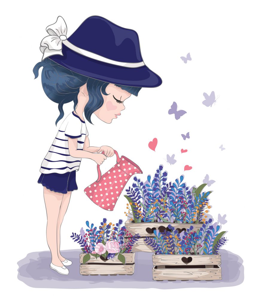 Dayanna Volitich watering flowers